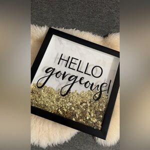 Hello Gorgeous Framed Wall Art with Gold Sequins